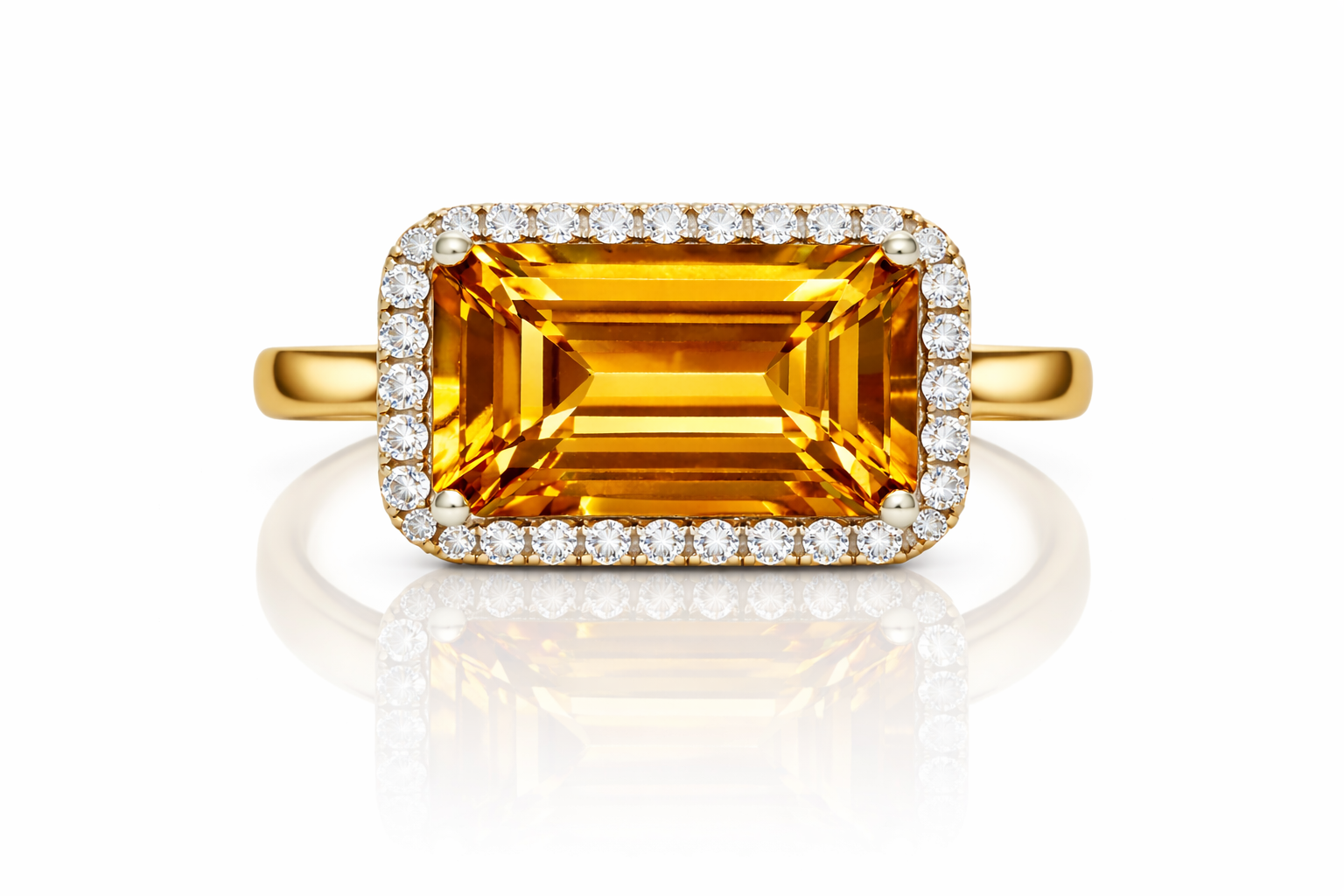 Citrine Emerald Cut Halo Ring